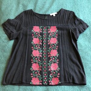 M Rayon Black Floral Embroidered Women's Top Ethnic